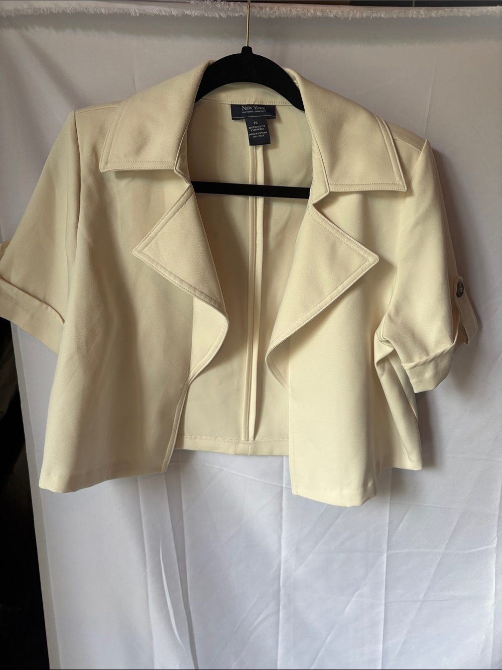 New York & Company Ivory Short-Sleeve Cropped Blazer